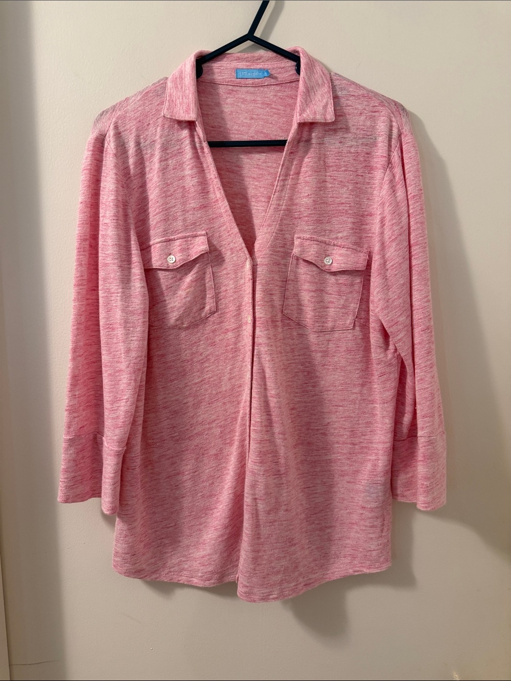 J. McLaughlin Heathered Rose 3/4 sleeve slub Knit Linen Blend Top Sz M